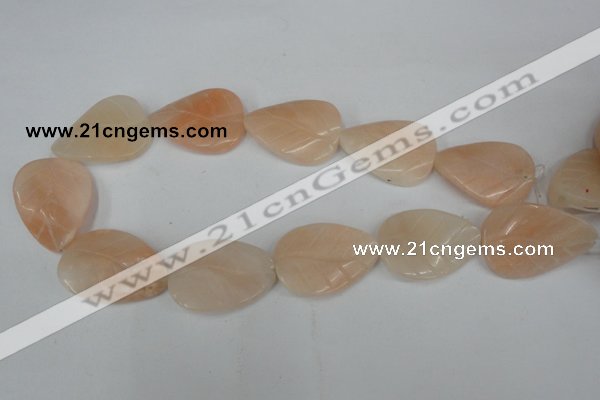 CPI158 15.5 inches 25*35mm carved leaf pink aventurine jade beads