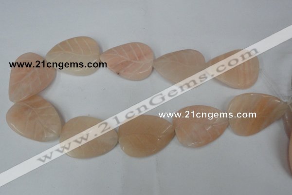 CPI159 15.5 inches 30*40mm carved leaf pink aventurine jade beads