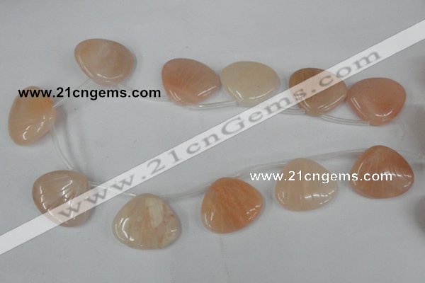 CPI161 Top-drilled 25*30mm carved triangle pink aventurine jade beads