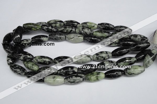 CPJ211 15.5 inches 12*24mm rice green picasso jasper beads