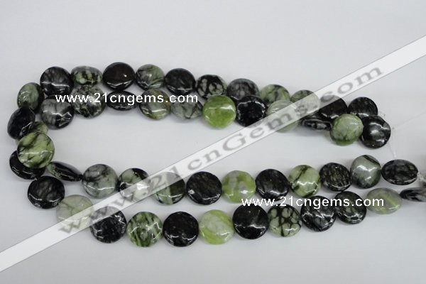 CPJ214 15.5 inches 16mm flat round green picasso jasper beads