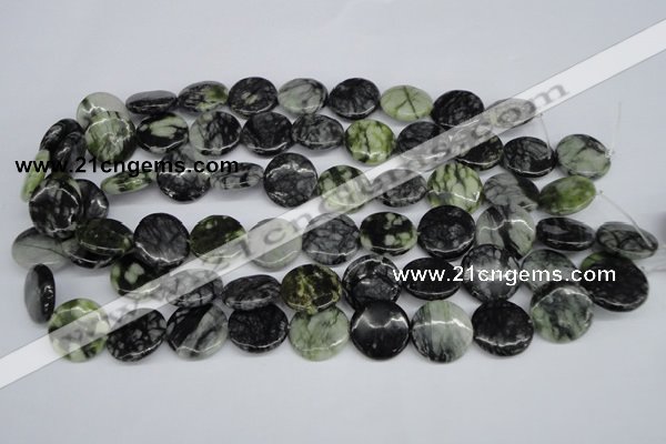 CPJ215 15.5 inches 18mm flat round green picasso jasper beads