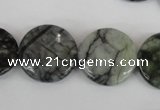 CPJ216 15.5 inches 20mm flat round green picasso jasper beads