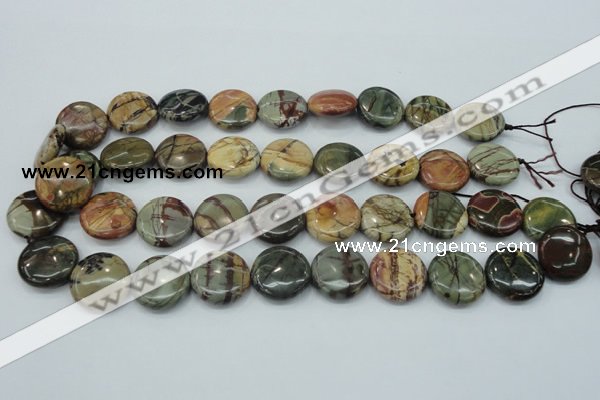 CPJ27 15.5 inches 20mm flat round picasso jasper beads wholesale