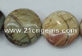 CPJ28 15.5 inches 25mm flat round picasso jasper beads wholesale