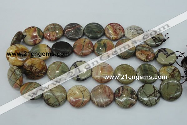 CPJ28 15.5 inches 25mm flat round picasso jasper beads wholesale