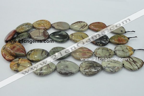 CPJ30 15.5 inches 22*30mm flat teardrop picasso jasper beads wholesale