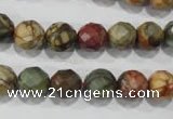 CPJ303 15.5 inches 10mm faceted round picasso jasper beads wholesale