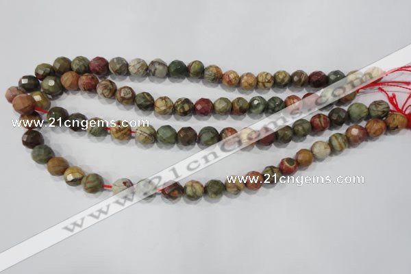CPJ303 15.5 inches 10mm faceted round picasso jasper beads wholesale