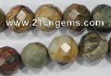 CPJ304 15.5 inches 14mm faceted round picasso jasper beads wholesale