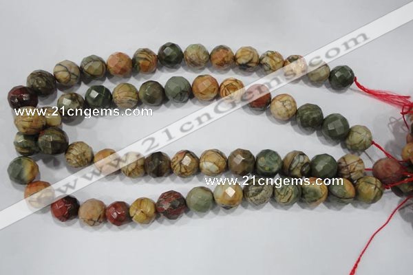 CPJ304 15.5 inches 14mm faceted round picasso jasper beads wholesale