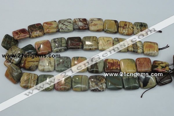 CPJ32 15.5 inches 20*20mm square picasso jasper beads wholesale