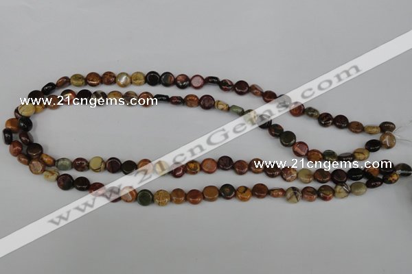 CPJ350 15.5 inches 8mm flat round picasso jasper gemstone beads