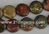 CPJ352 15.5 inches 16mm flat round picasso jasper gemstone beads