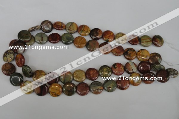 CPJ352 15.5 inches 16mm flat round picasso jasper gemstone beads