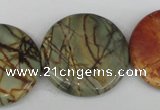 CPJ353 15.5 inches 30mm flat round picasso jasper gemstone beads