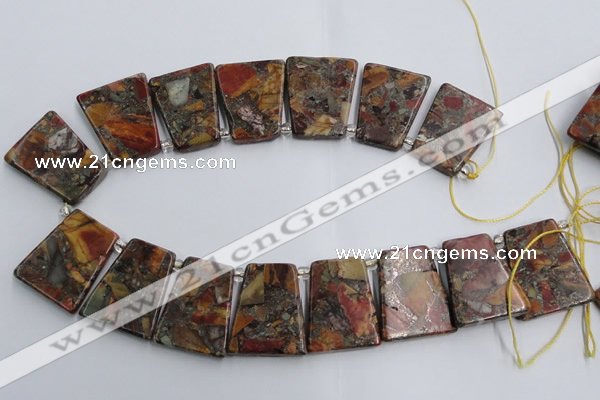 CPJ378 Top drilled 22*26mm trapezoid picasso jasper & pyrite beads