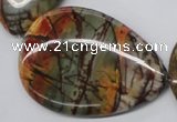 CPJ38 15.5 inches 40*60mm flat teardrop picasso jasper beads wholesale