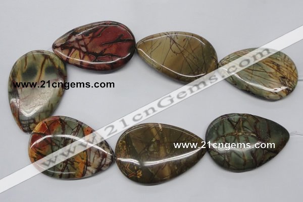 CPJ38 15.5 inches 40*60mm flat teardrop picasso jasper beads wholesale