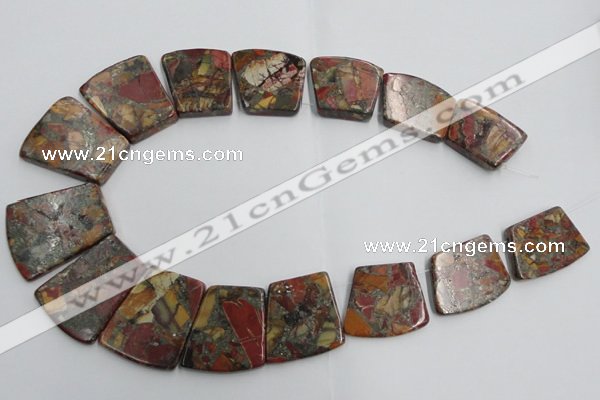 CPJ380 18*25mm - 26*32mm trapezoid picasso jasper & pyrite beads