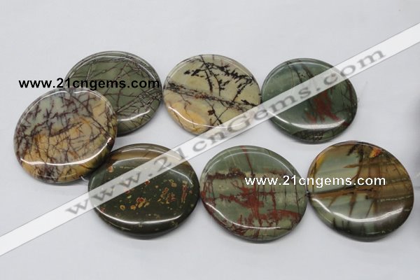 CPJ39 15.5 inches 55mm flat round picasso jasper beads wholesale