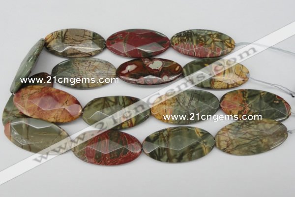 CPJ415 15 inches 25*50mm faceted oval picasso jasper gemstone beads