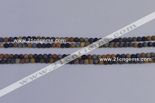 CPJ490 15.5 inches 4mm round matte black picasso jasper beads