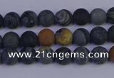 CPJ491 15.5 inches 6mm round matte black picasso jasper beads