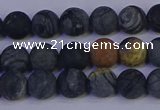 CPJ492 15.5 inches 8mm round matte black picasso jasper beads