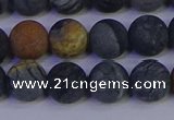 CPJ494 15.5 inches 12mm round matte black picasso jasper beads