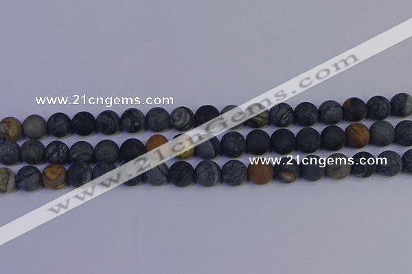 CPJ494 15.5 inches 12mm round matte black picasso jasper beads