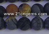 CPJ495 15.5 inches 14mm round matte black picasso jasper beads