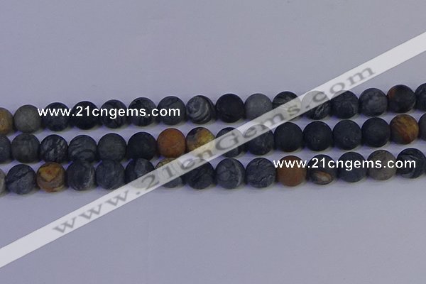 CPJ495 15.5 inches 14mm round matte black picasso jasper beads