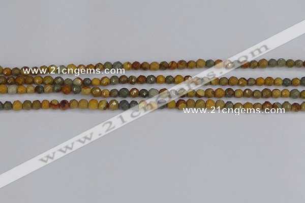 CPJ540 15.5 inches 4mm faceted round wildhorse picture jasper beads