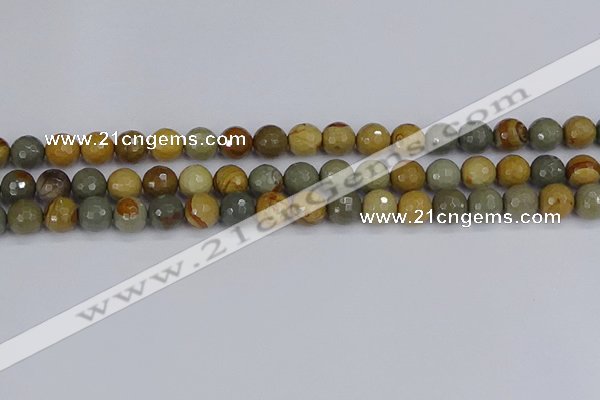 CPJ542 15.5 inches 8mm faceted round wildhorse picture jasper beads