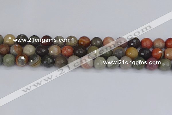 CPJ550 15.5 inches 12mm faceted round polychrome jasper beads