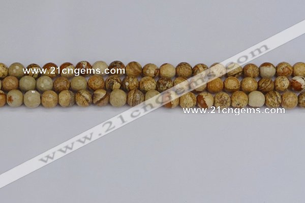 CPJ557 15.5 inches 8mm faceted round picture jasper beads