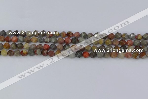 CPJ564 15.5 inches 6mm faceted nuggets polychrome jasper beads