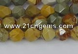 CPJ570 15.5 inches 6mm faceted nuggets wildhorse picture jasper beads