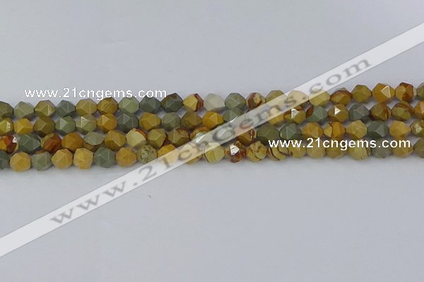 CPJ570 15.5 inches 6mm faceted nuggets wildhorse picture jasper beads