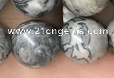 CPJ586 15.5 inches 16mm round grey picture jasper beads wholesale