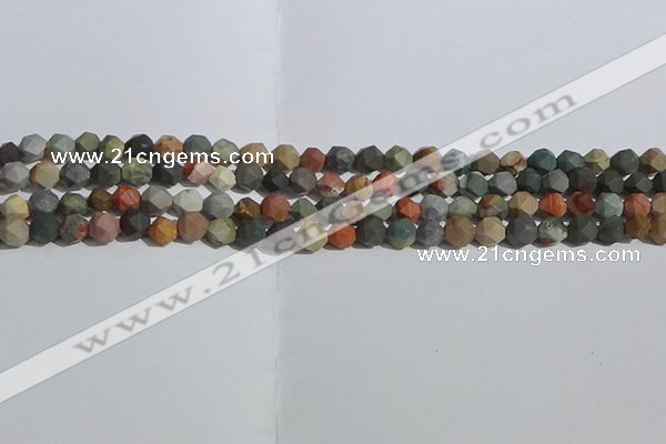 CPJ590 15.5 inches 6mm faceted nuggets matte polychrome jasper beads