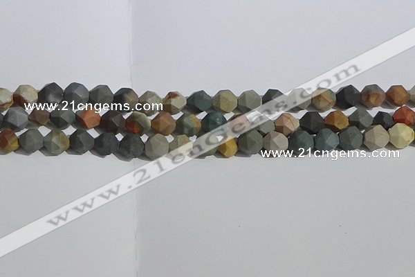 CPJ591 15.5 inches 8mm faceted nuggets matte polychrome jasper beads