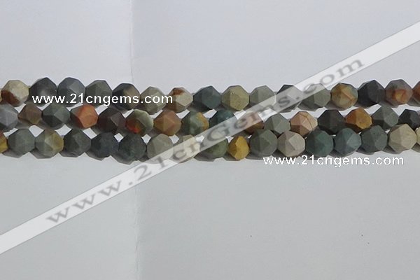 CPJ592 15.5 inches 10mm faceted nuggets matte polychrome jasper beads