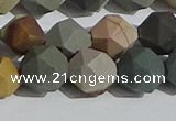 CPJ593 15.5 inches 12mm faceted nuggets matte polychrome jasper beads