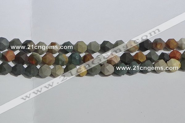CPJ593 15.5 inches 12mm faceted nuggets matte polychrome jasper beads