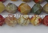 CPJ627 15.5 inches 8mm faceted nuggets picasso jasper beads