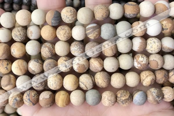 CPJ652 15.5 inches 8mm round matte picture jasper beads wholesale