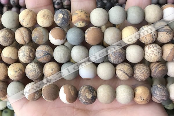 CPJ653 15.5 inches 10mm round matte picture jasper beads wholesale