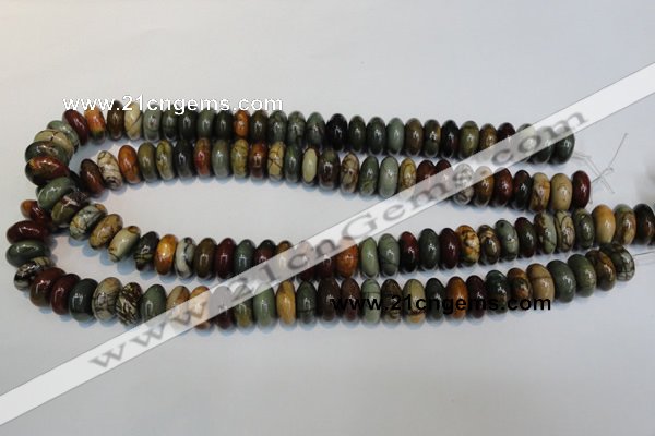 CPJ69 15.5 inches 7*14mm rondelle picasso jasper gemstone beads